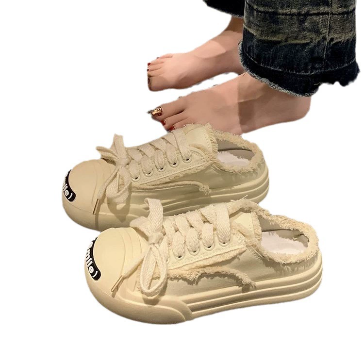 Cloth summer footwear, universal slide platform for leisure, 2023
