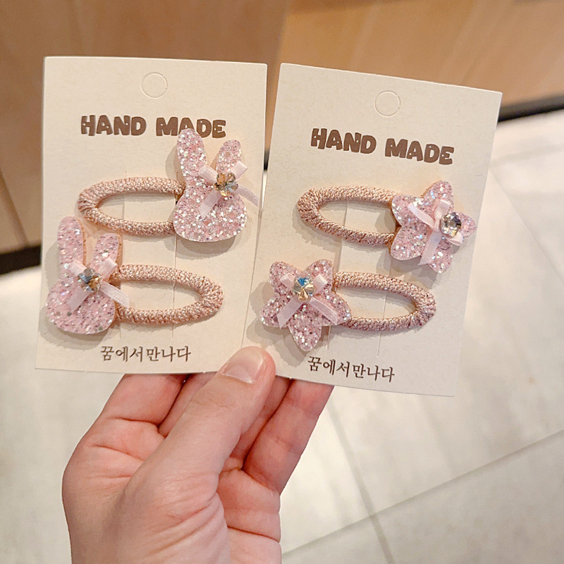 Pink Sparkling Diamond Rabbit Hair Accessories Kidsren's Cute Sequin Star Hairpin Headdress Girls Bb Clip Baby Bangs Hairpin