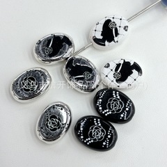 通孔白銀黒山茶花楕円小香風数珠筆部品携帯電話バッグチェーン散珠diy手作りアクセサリー