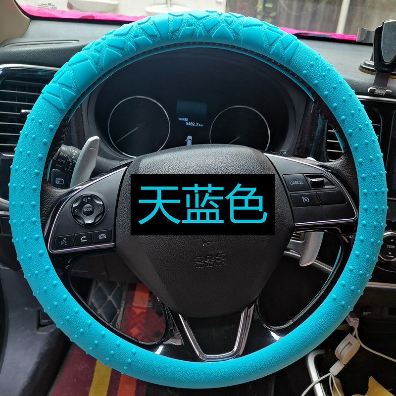 Cross-border geometric pattern non-slip silicone steering wheel cover car D round universal elastic particle sunscreen thickened handle cover
