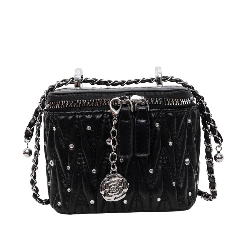Bolso de cubo de moda coreana 2025 nuevo bolso de cadena pequeño bolso de hombro con diamantes con fragancia pequeña bolso de mensajero de hilo bordado de diamantes mujer