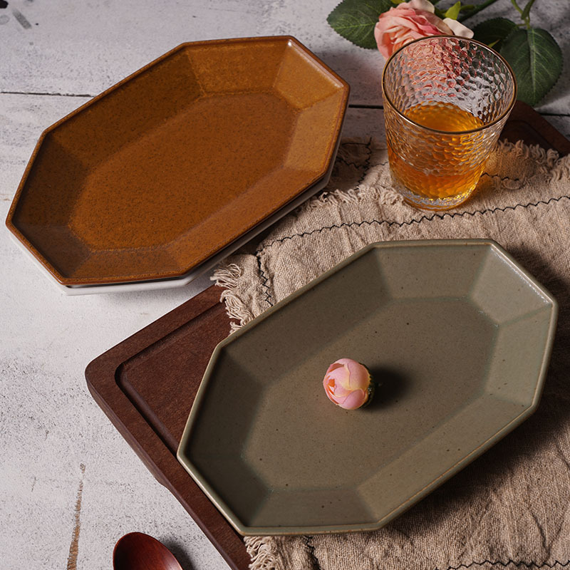 Japanese Plate Dish Household Fish Plate Irregular Rectangular Ceramic Plate Creative Retro Style Ceramic Tableware Bowl Japanese Plate Dish Household Fish Plate Irregular Rectangular Ceramic Plate Creative Retro Style Ceramic Tableware Bowl