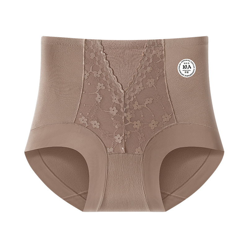 Pantalones de abdomen de algodón de cintura alta de encaje Jacquard sin marcas 10A antibacterianos alargados de algodón entrepierna de ángulo plano de mujer