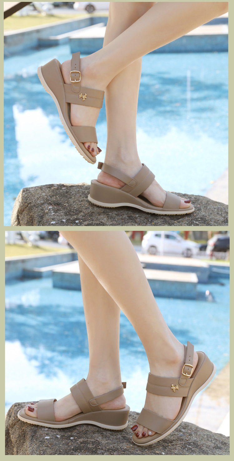 Dép sandal nữ xỏ ngón quai khóa mùa hè đế xuồng — Màu nâu, Màu đen, Màu kaki chi tiết 5