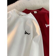 高街圆领长袖t恤男2023春秋新款潮牌内搭打底衫复古情侣装上衣潮