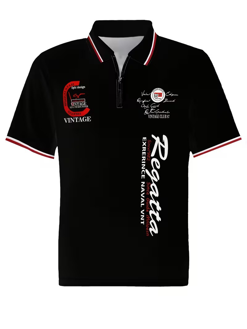 Fuente de fábrica de explosión transfronteriza nueva solapa hombre casual de manga corta zip polo impresión de verano