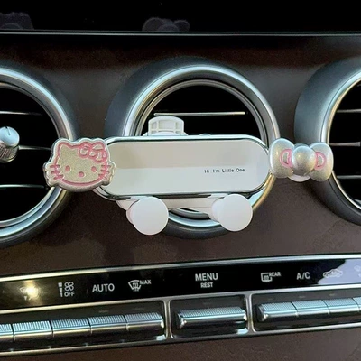 Support Bracket – Car phone holder - silver-bow-kitten-bright-silver-knot-white-mirror-stand