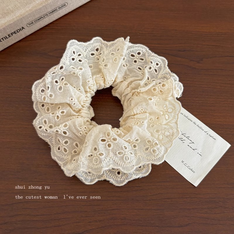 Zhao Lusi, el mismo estilo de encaje, encaje, intestino de cerdo, lazo para el cabello, cuerda para el cabeza coreana femenina, sentido de alta gama, nueva cuerda para el cabello de celebridades de Internet 2025