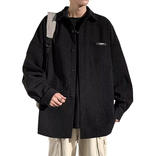 Men's Spring and Autumn Corduroy Jacket, Loose Student Fashion, Retro Japanese Style, Versatile Trendy Hong Kong Style Long Sleeve Shirt