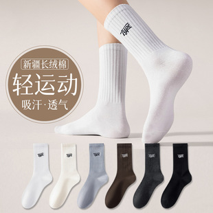 Men's Mid-Calf Socks, Spring and Summer Korean Style, Letter Design, Odor-Resistant, Sweat-Absorbent, All-Season Sports Long Socks, Cross-Border Large Size