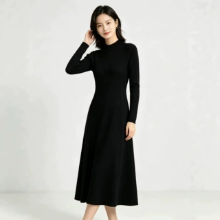品质A字针织连衣裙女韩系气质百搭显瘦毛衣长裙2026秋冬新款圆领