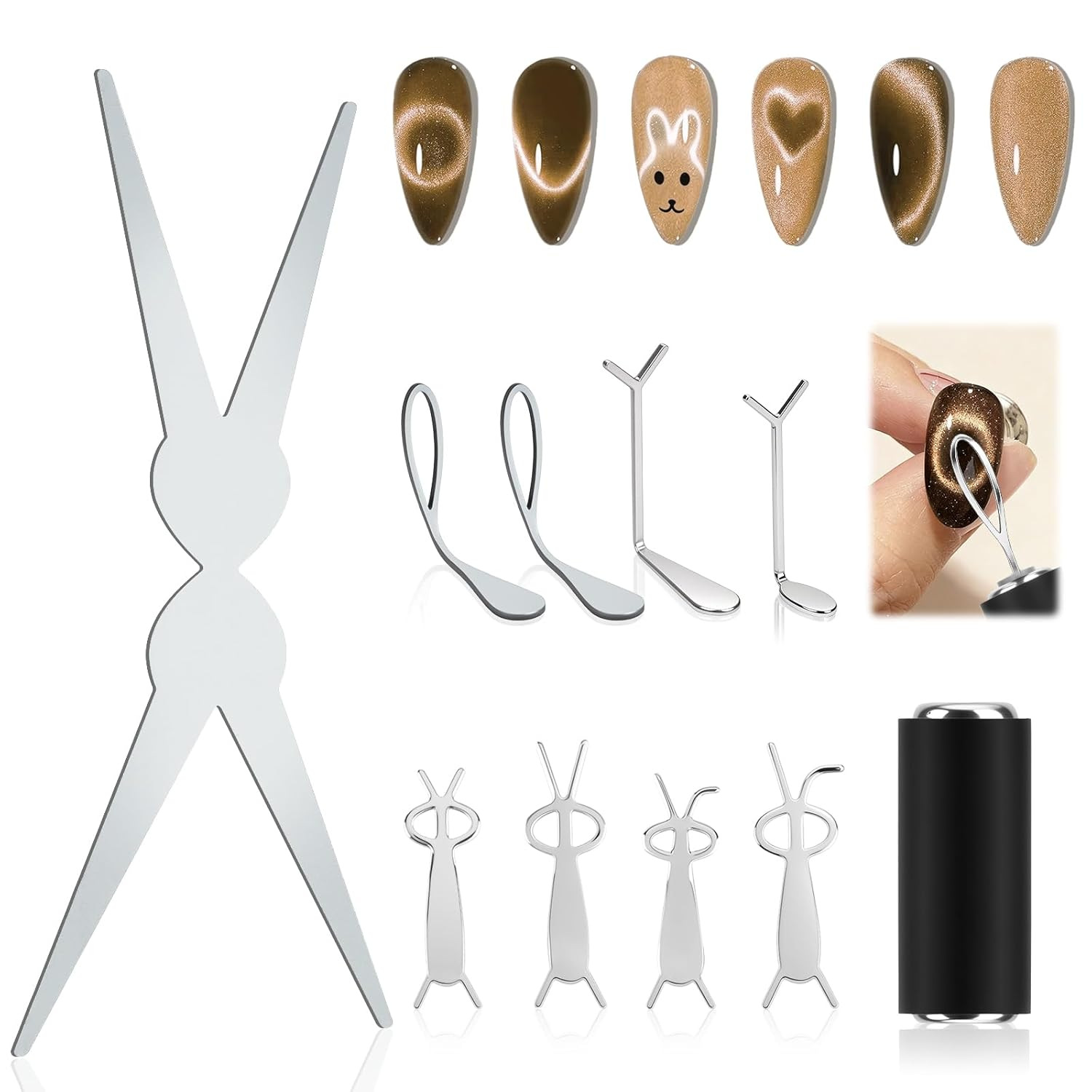 2026 Trending Hot-Selling Hollow Cat Eye Magnet Tool Y-Shaped Heart-Shaped Cat Eye Iron Sheet Cute Fold-Eared Rabbit