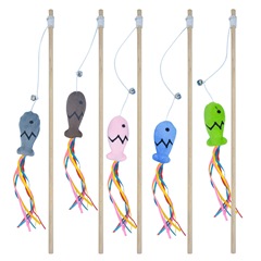 Hottest Trend Wooden Rod Elastic Rope Mint Color Ribbon Fish Cat Teaser Cat Toy Manufacturer Wooden Rod Cat Teaser Toy