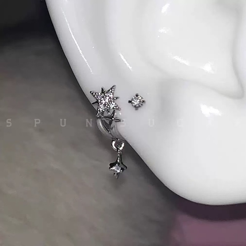超闪星轨锆石耳骨钉小众个性设计星芒坠边缘耳环时尚气质百搭耳饰|undefined