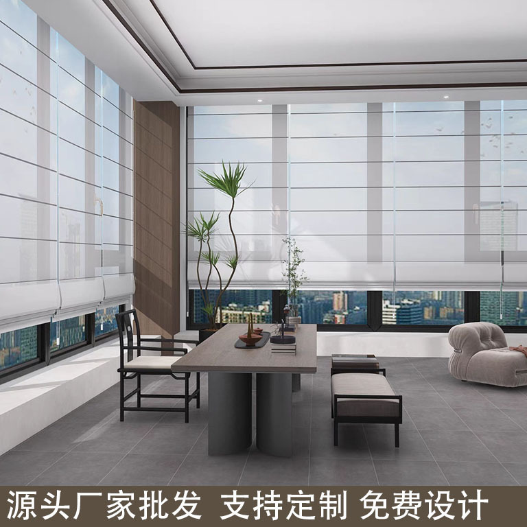 Light Luxury Simple Semi-transparent Linen Rolled Roman Curtain for Study Hotel High-end Club Shading Folding Roller Curtain