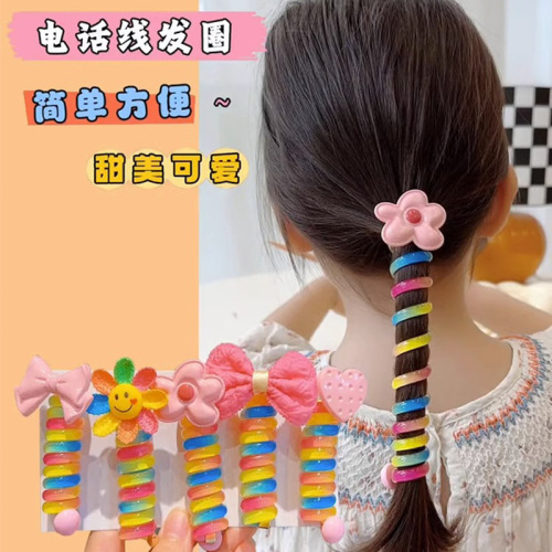 Children's curly colored telephone wire hair ties cute braided hair artifact hair accessories girls ponytail hair rope little girl headband