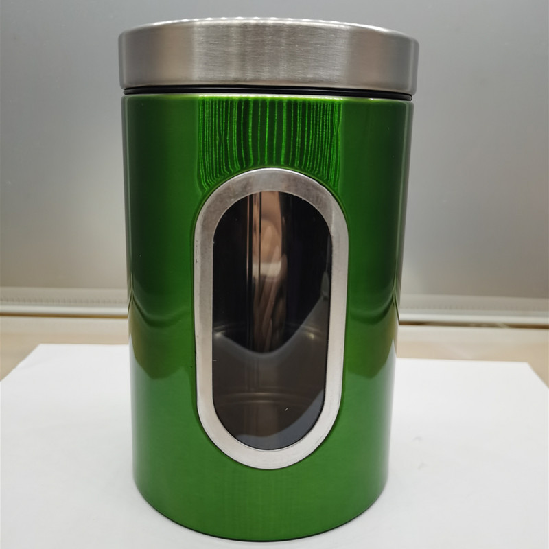 Cocina frijol Ventana de almacenamiento de alimentos tarro de té tuerca de café snack sellado de 3 piezas de acero inoxidable tarro de almacenamiento