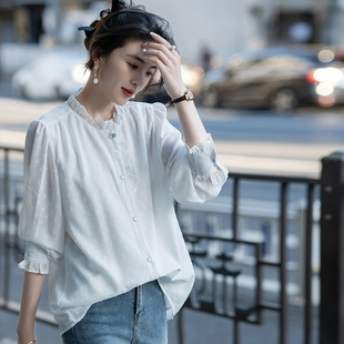 French Style Romantic Retro Shirt Women's 2024 Autumn and Winter New Fat Temperament Rice White Fungus Long Sleeve Shirt Top