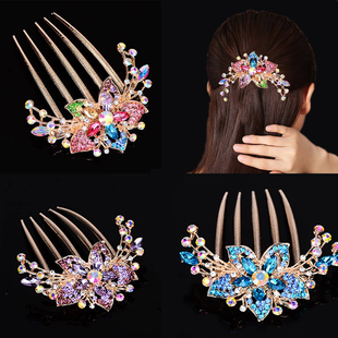 Head Flower Adult Comb Hairclip Pontail Clip Antique Hairpin Hair Comb Plate Hairpin Elegant Headwear Crystal Cypress
