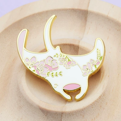 Pink Floral Manta Ray Enamel Brooch Ocean Lover Diver Metal Badge Accessories (Yaxa sancaqları) - gold