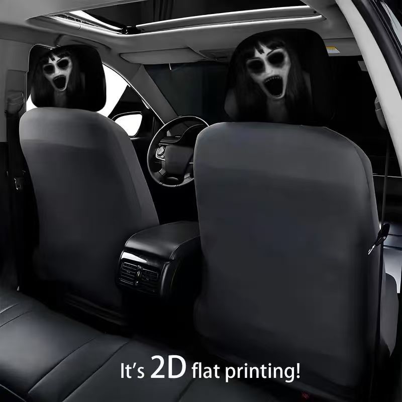 Polyester Fabric Car Headrest Cover with Funny Print, "Laugh Until Your Stomach Hurts" Design, Universal for Car Interiors, Does Not Shrink in All Seasons