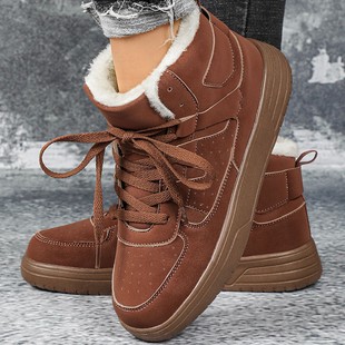 Winter Warm fleece-lined Thick-soled Snow Boots Lover's Lace-up Casual Comfortable Ankle Boots Fashionable All-match Outdoor Cotton Shoes