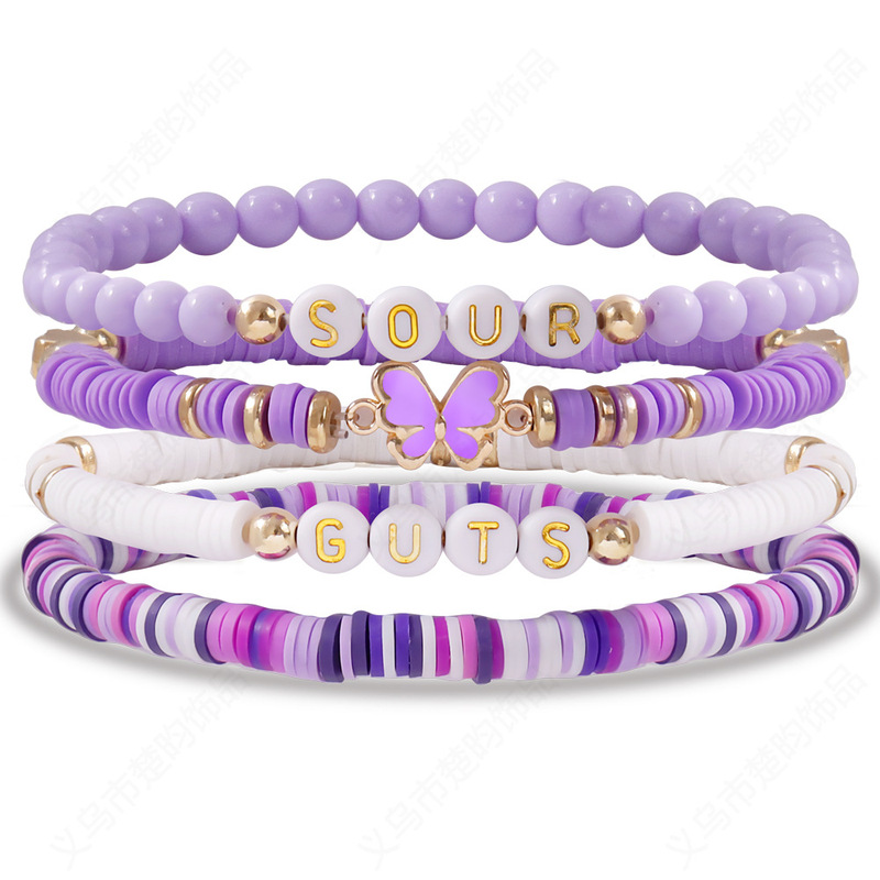 European and American Jewelry Purple Butterfly Soft Clay Bracelet Set Taylor Swift Fans Beaded Friendship Bracelet