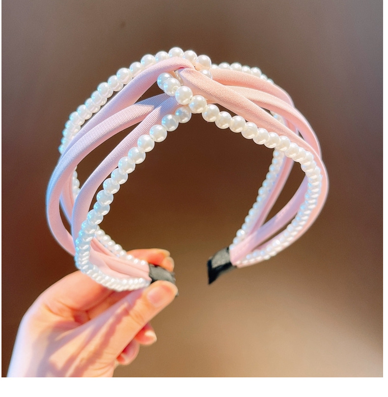 Korean Pearl Braid Solid Color Headband Wholesale display picture 1