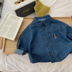 Tongchenchenma children's long-sleeved shirts, fashionable boys' autumn denim shirts, Korean style handsome tops for trendy children