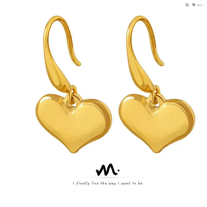精致不掉色简约立体爱心耳环小众设计甜酷个性心形耳环女镀金耳钩