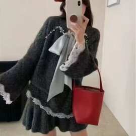 2026春季过年衣服套装女温柔风绝美红色毛衣半身裙一整套穿搭