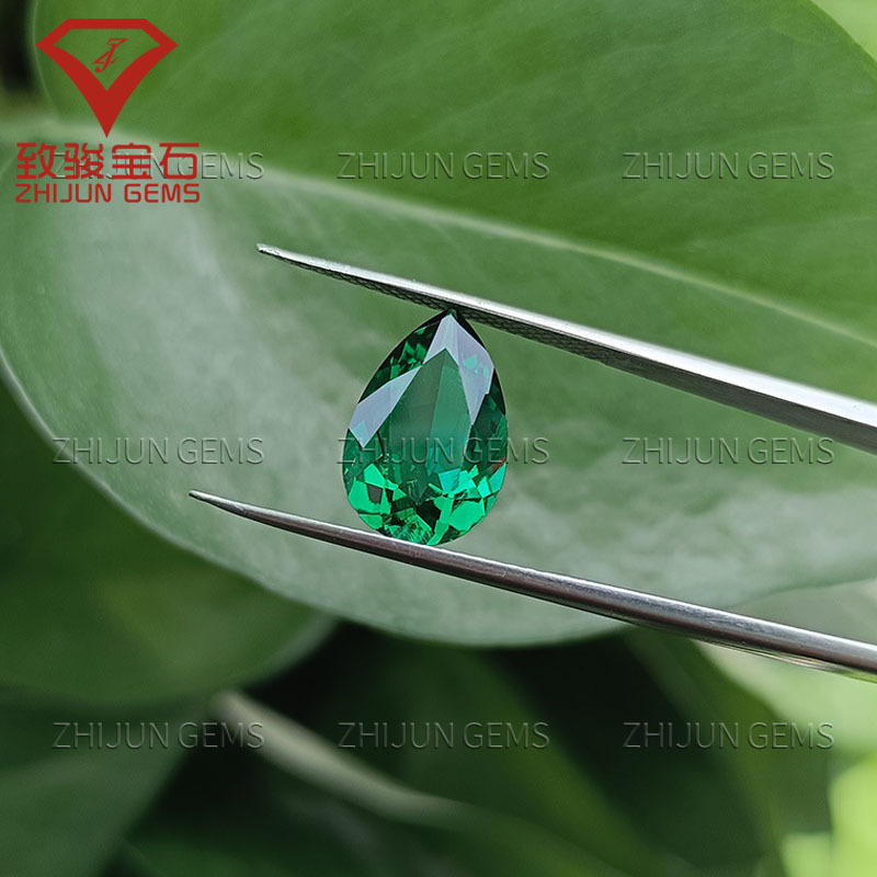 Pear-Shaped Cultivated Zambian Emerald Gemstone, Teardrop-Shaped Zambian Emerald with Inclusions, Loose Stone Cabochon Wholesale
