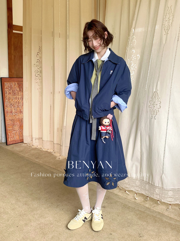 BENYAN本言 法式休闲小众设计高级感刺绣长袖翻领夹克外套女82310|undefined