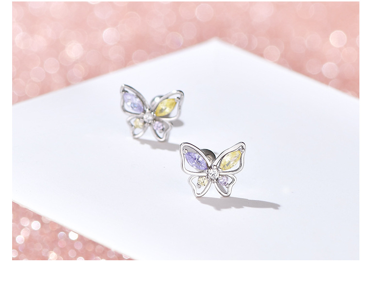 5g Weight 1 Pair Silver Zircon Butterfly Ear Studs