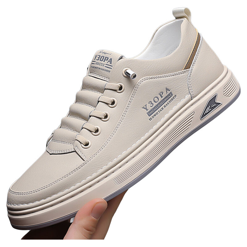 100% Genuine Leather Woodpecker Men's Shoes 2025 Men's Full Leather Sports Casual Leather Shoes White Sneakers for Men Non-Slip Round Toe