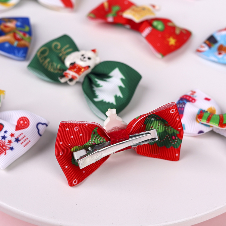 Factory Direct Sales European And American Foreign Trade Children Christmas Bow Barrettes Picture Clip Three Pieces Paper Cover display picture 12