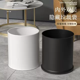 不锈钢客房垃圾桶家用办公室酒店宾馆KTV金色垃圾桶圆形双层无盖