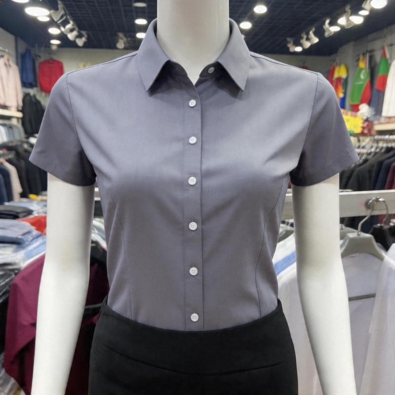 High-End Non-Iron Bamboo Fiber Short-Sleeved Light Blue Shirt for Women, Professional Formal Wear, Civil Servant Teacher Interview Workwear