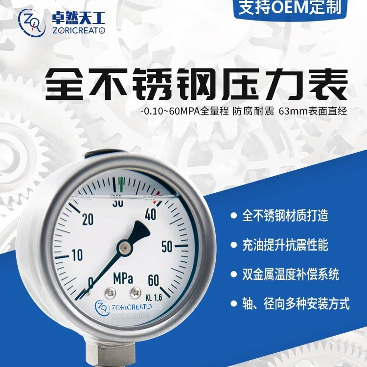 Zhuo Ran Tianong полностью нержавеющая сталь ударопрочный манометр