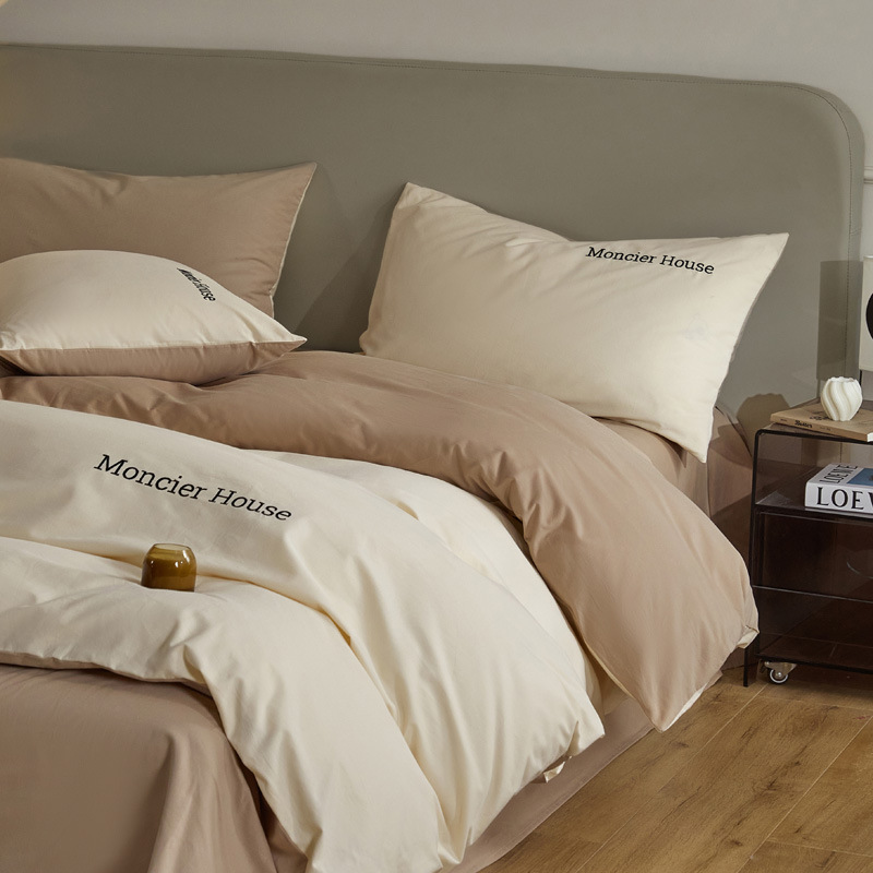 Una clase de otoño y invierno algodón abrasión cuatro piezas cubierta bordada sábanas de color sólido cama cama de algodón grueso dormitorio tres piezas