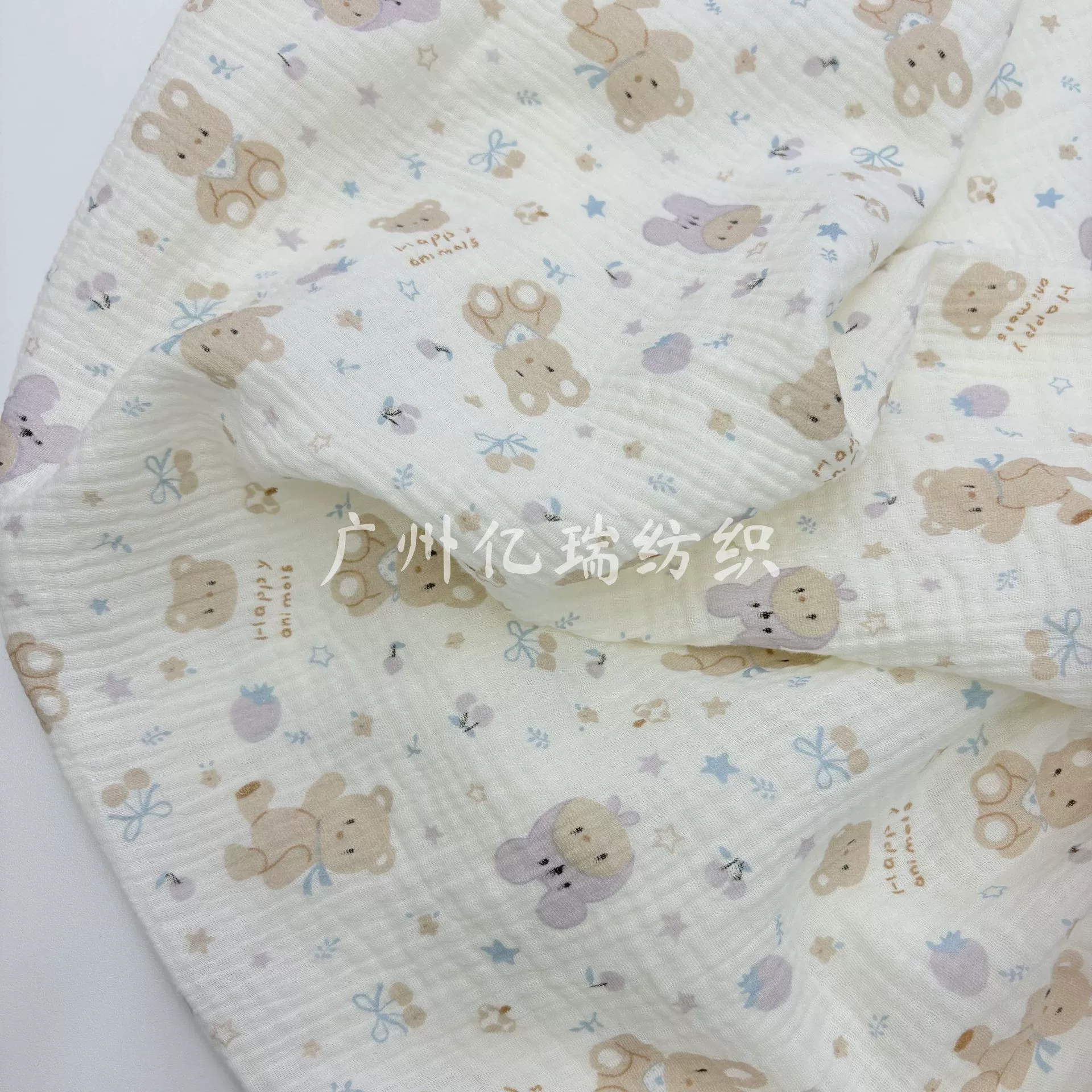 Хлопок двухслойный креп ткань muslin с принтом идиллический кролик медведь морщинистый ткань детское платье пижама домашняя ткань