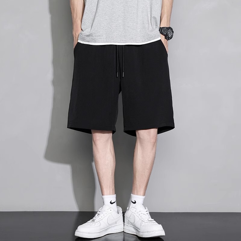 纯色短裤男士夏季新款休闲宽松冰丝薄款男生夏天篮球运动五分裤子|undefined