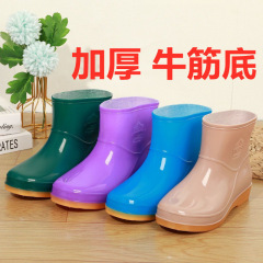 加厚水鞋女成人短筒防水雨鞋女牛筋底加棉保暖水靴女防滑雨靴厨房