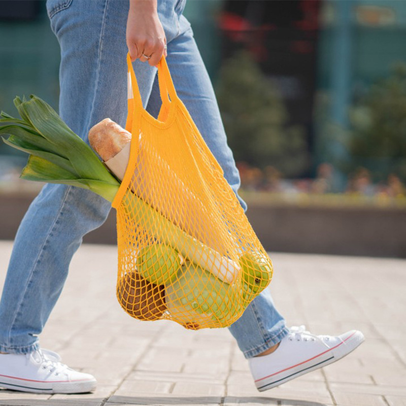 In stock storage folding bag portable pure cotton mesh bag portable mesh bag fruit shopping mesh bag woven cotton mesh bag