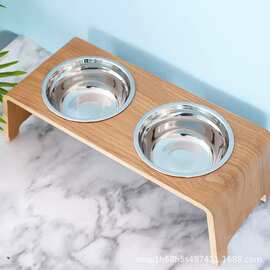 狗盆狗碗猫碗大型犬宠物碗防打翻狗食盆水盆护颈防滑实木狗碗架桌