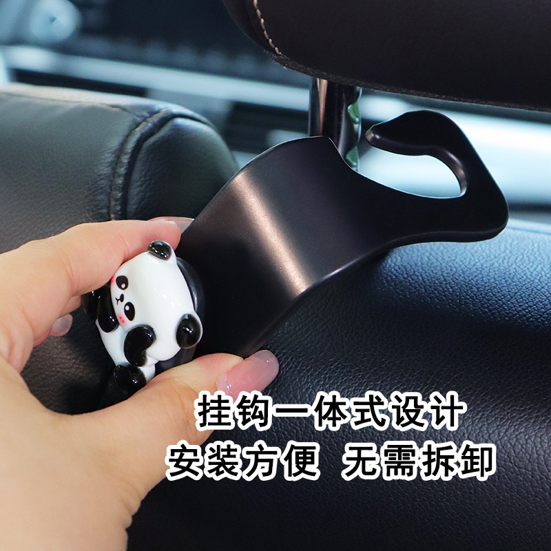 Gancho negro para automóvil Gancho panda de resina asiento trasero asiento para automóvil interior de automóvil asiento trasero creativo