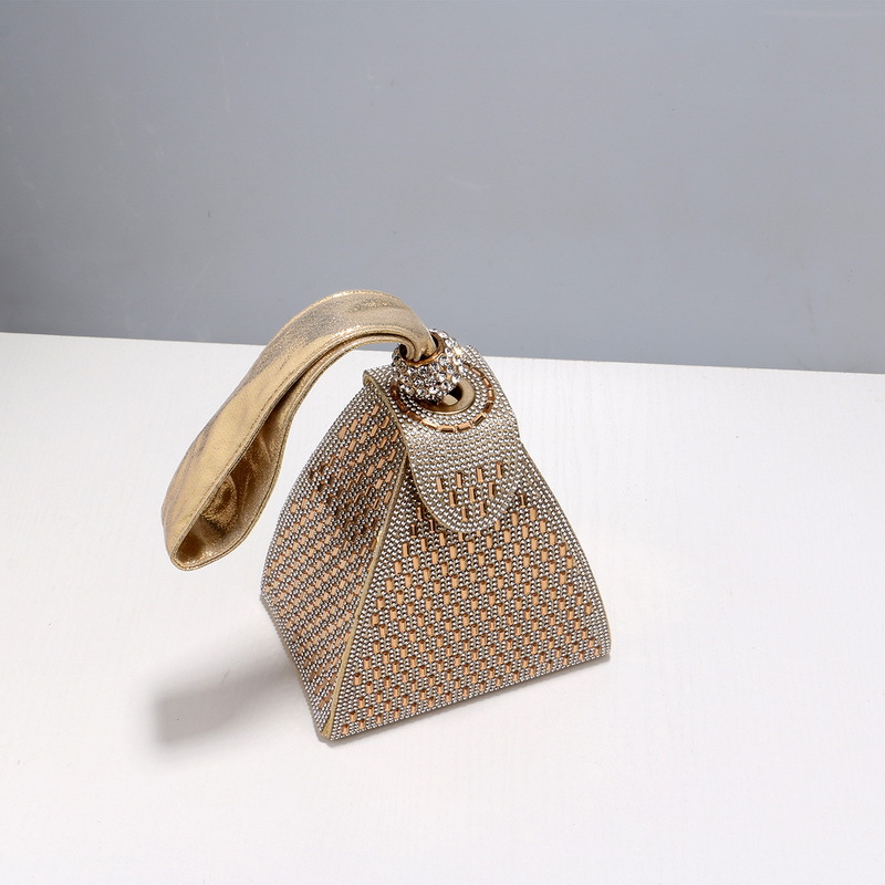 510g Weight Polyester Lining Material Magnetic Buckle Closure Type Black Gold Silver Pu Leather Solid Color Rhinestone Evening Bags