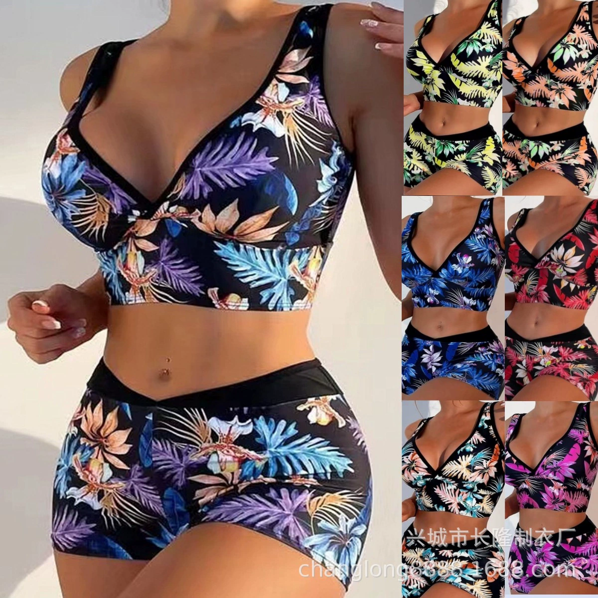 Multicoloured split sports swimwear, for import, Amazon, wholesale, backless