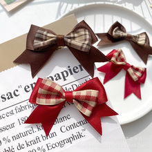 红咖格子蝴蝶结小配件 diy饰品夹子胸针材料鞋袜手工配饰服装辅料