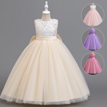 儿童礼服蓬蓬女童大蝴蝶结亮片公主裙钢琴演出派对宴会礼服连衣裙